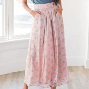 NWT Women's Mikarose Pink Medallion Maxi Skirt with Pockets, Size XL